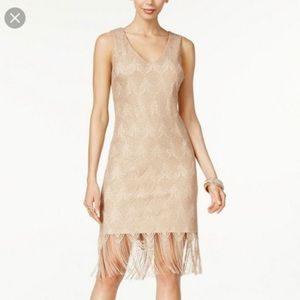 Thalia Sodi shimmery rose gold v neck